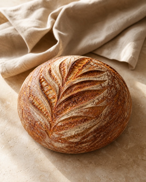 Hand-scored artisan sourdough boule