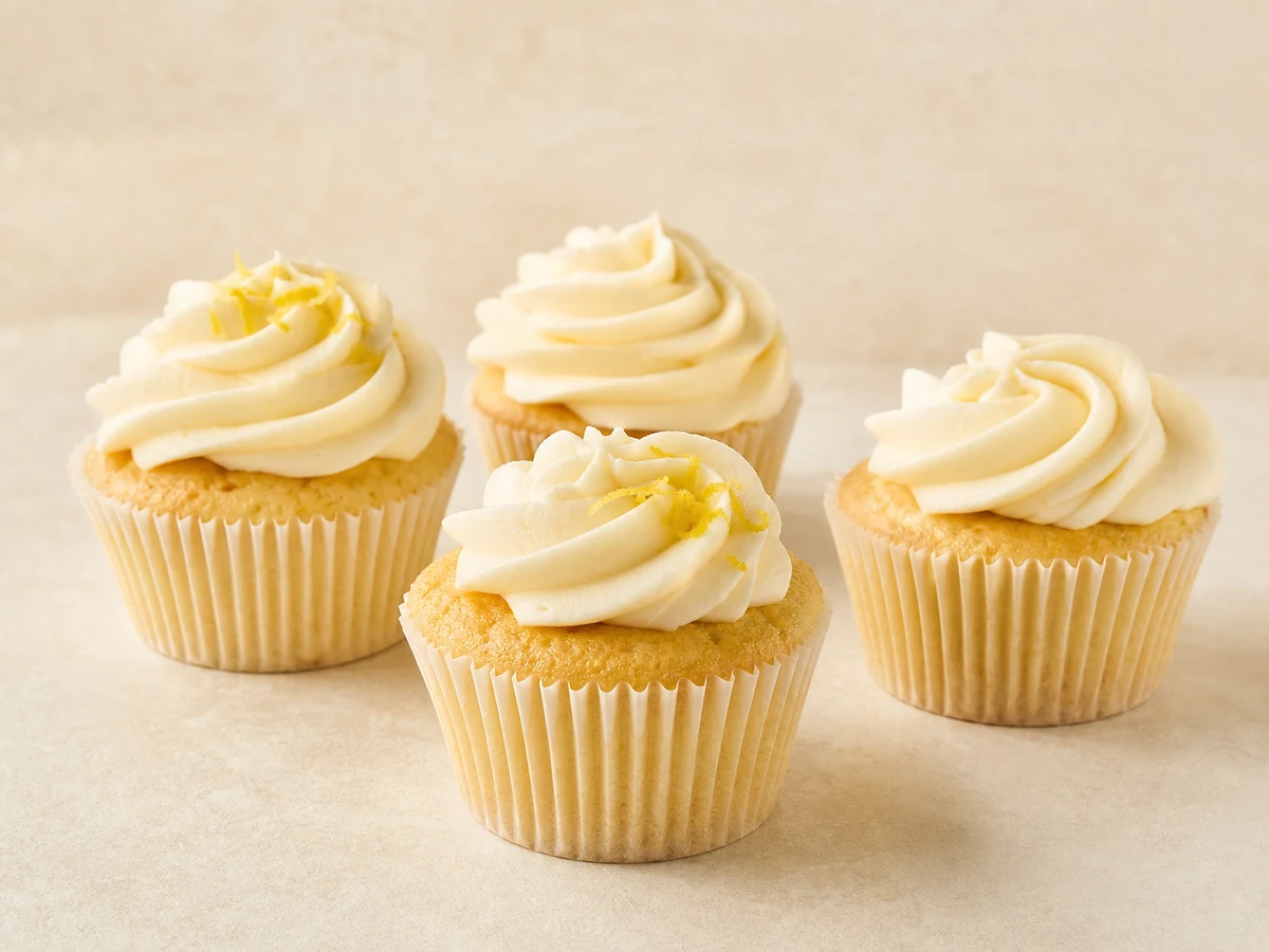 Lemon vanilla cupcakes with smooth vanilla buttercream
