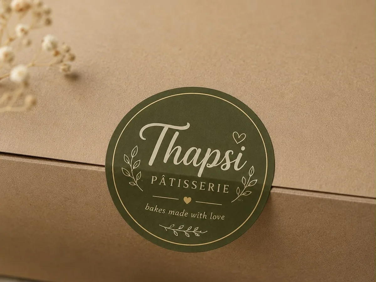 Thapsi Pâtisserie handmade packaging with olive ribbon