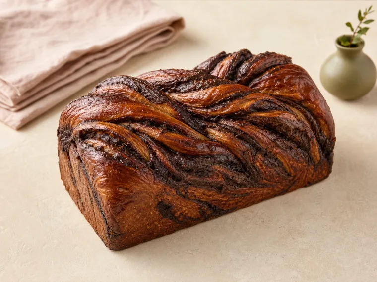 Dark chocolate babka baked by Thapsi Pâtisserie