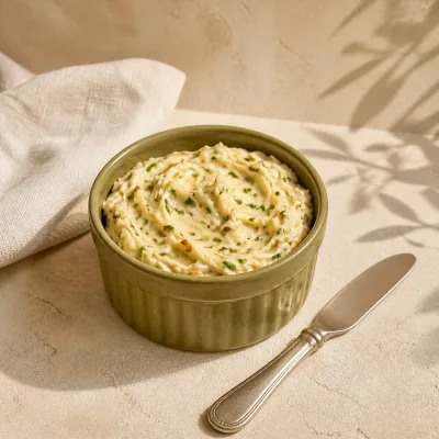 Ramekin of whipped garlic herb butter
